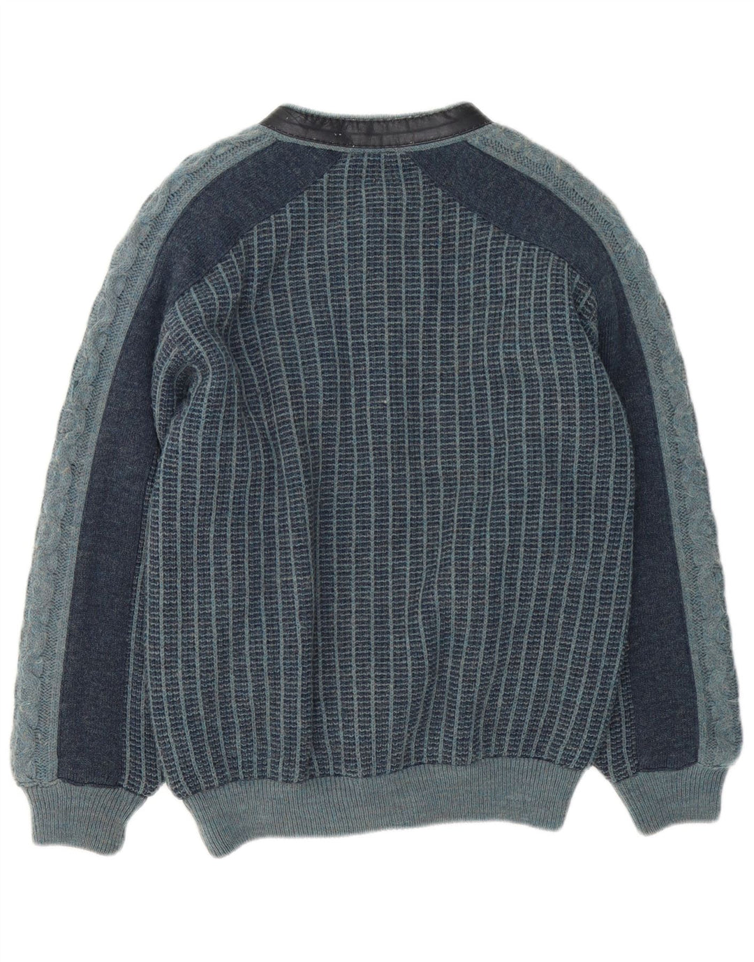 Vintage Mens Knit Bomber Jacket IT 48 Medium Navy Blue Striped Acrylic