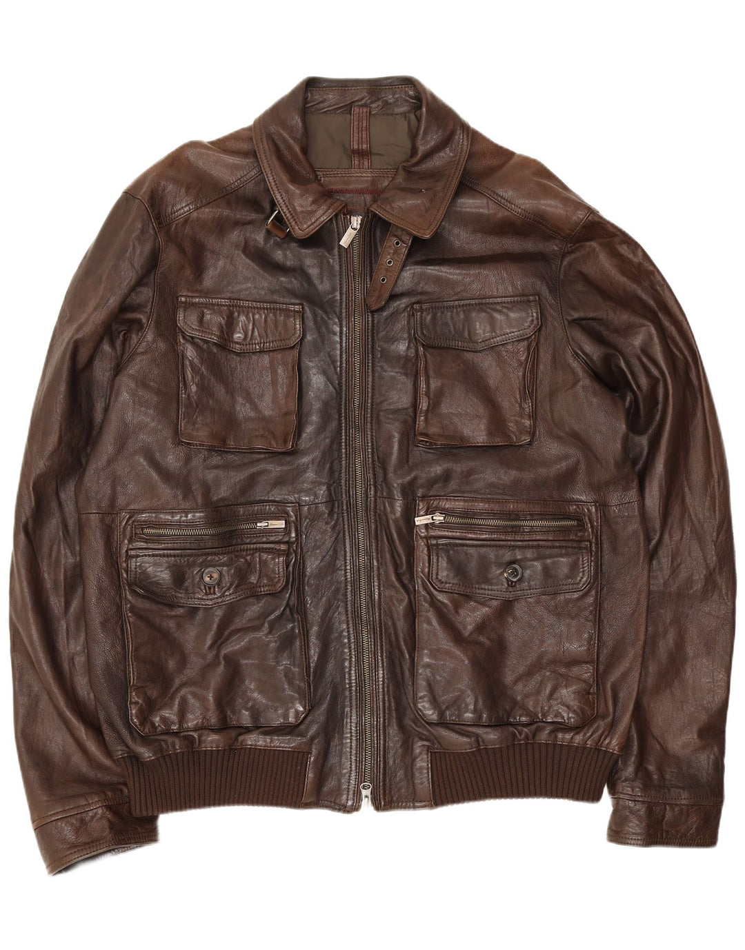 Massimo Dutti Chaqueta utilitaria de cuero para hombre UK 44 2XL Marrón