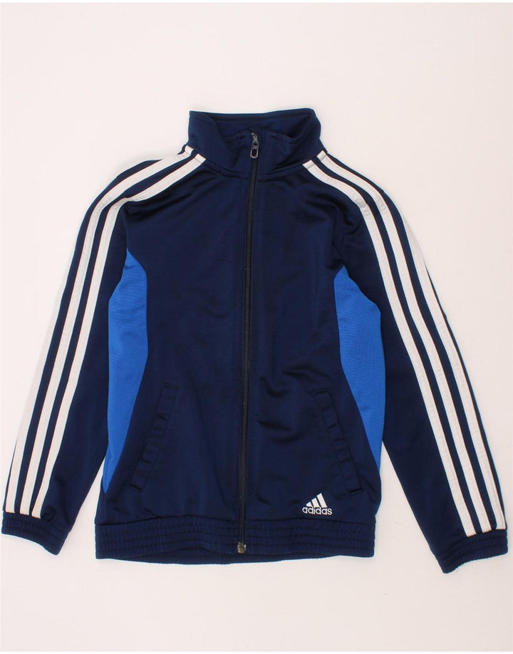ADIDAS Boys Tracksuit Top Jacket 7-8 Years Navy Blue Colourblock Polyester Vintage Adidas and Second-Hand Adidas from Messina Hembry 
