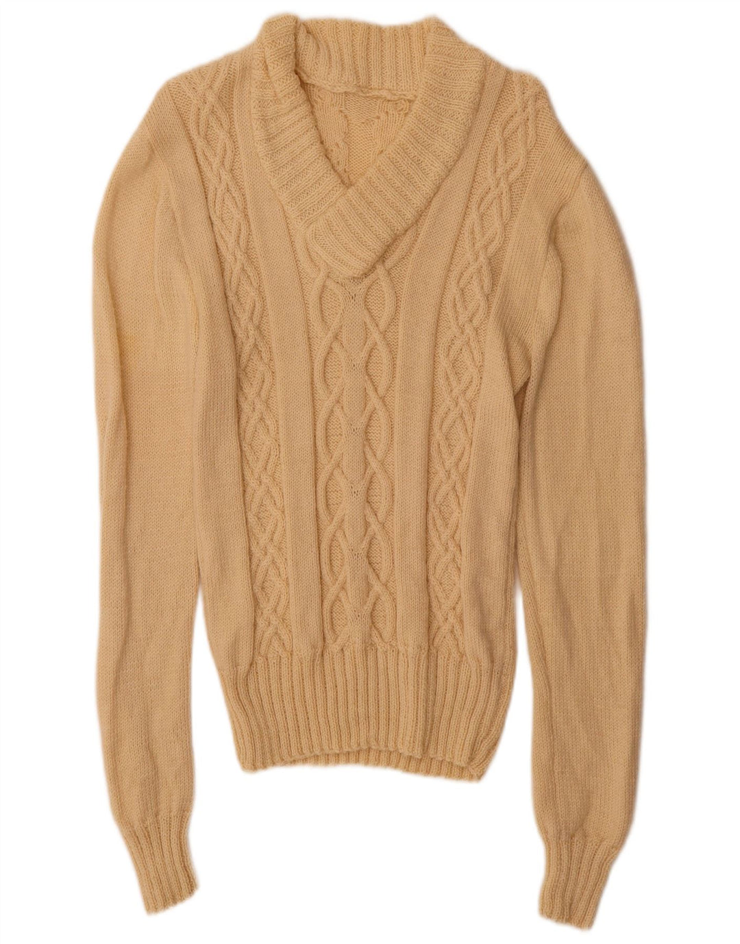 Vintage Mens V-Neck Jumper Sweater Medium Beige