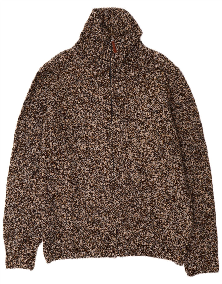 Massimo Dutti Mens Cardigan Sweater Large Brown Flecked Wool