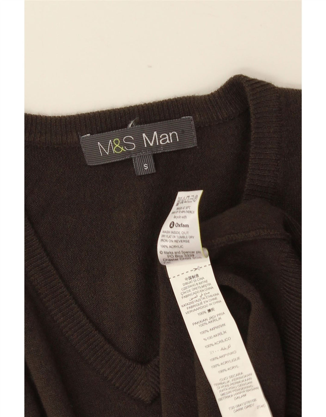 MARKS & SPENCER Mens V-Neck Jumper Sweater Small Grey Acrylic