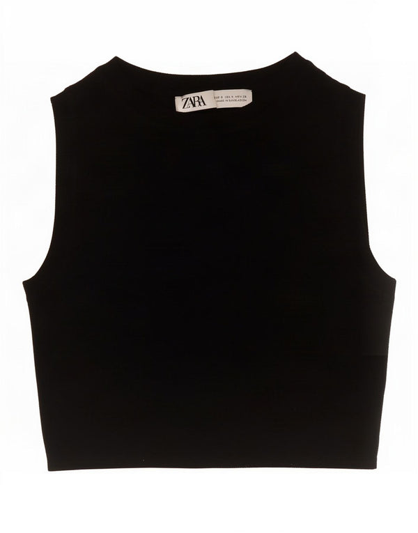 Zara Damen Crop Vest Top UK 8 Small Schwarze Viskose