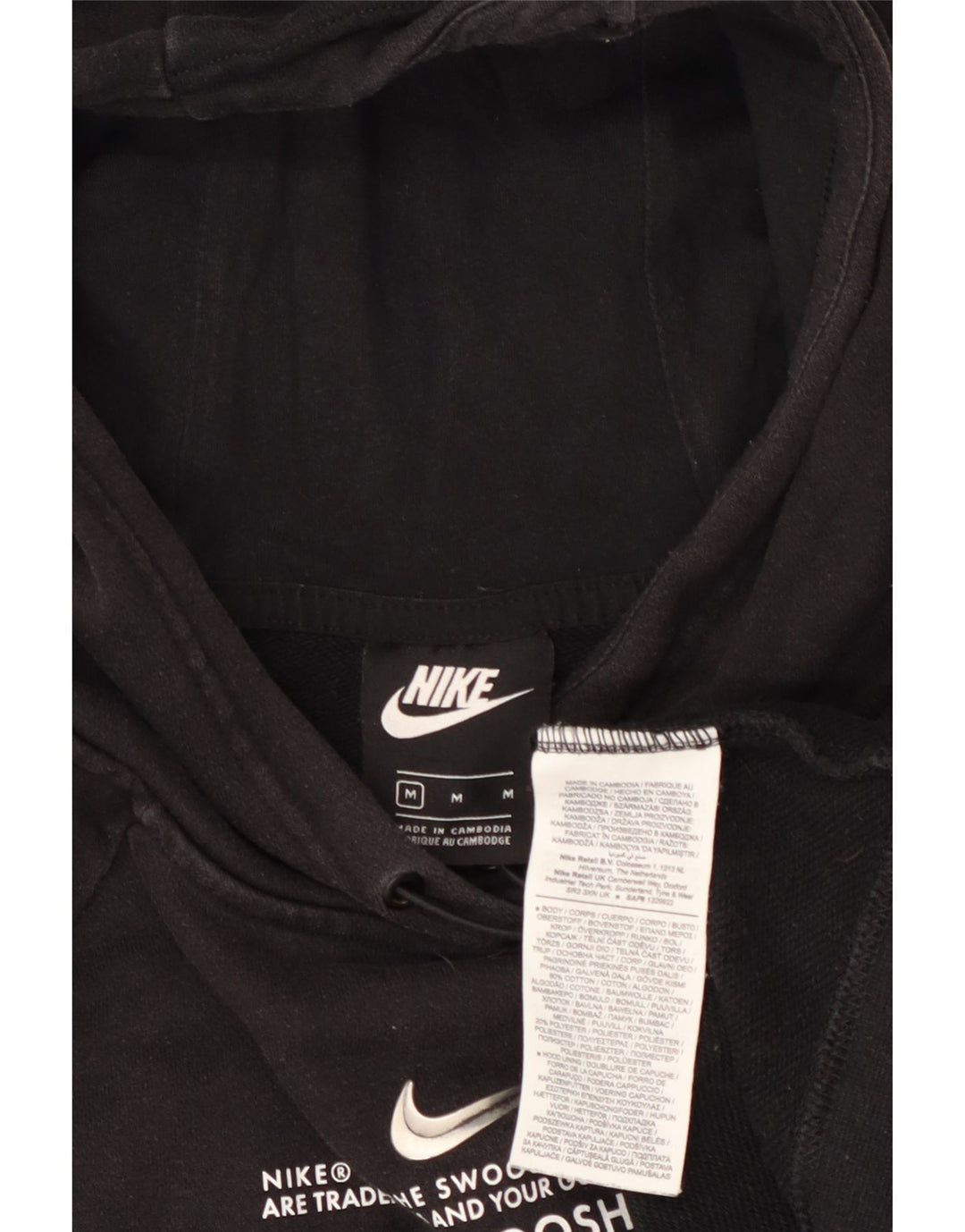 Nike Womens Swoosh Graphic Oversized Hoodie Jumper UK 14 Medium Black