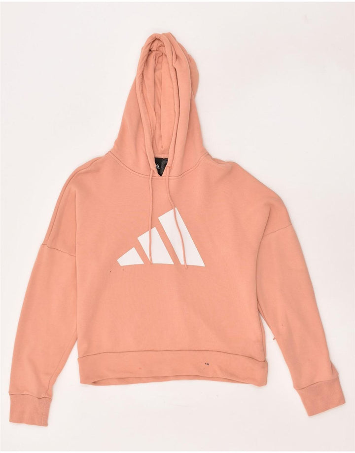 ADIDAS Womens Oversized Graphic Hoodie Jumper UK 4/6 XS Pink Cotton | Vintage Adidas | Thrift | Second-Hand Adidas | Used Clothing | Messina Hembry 