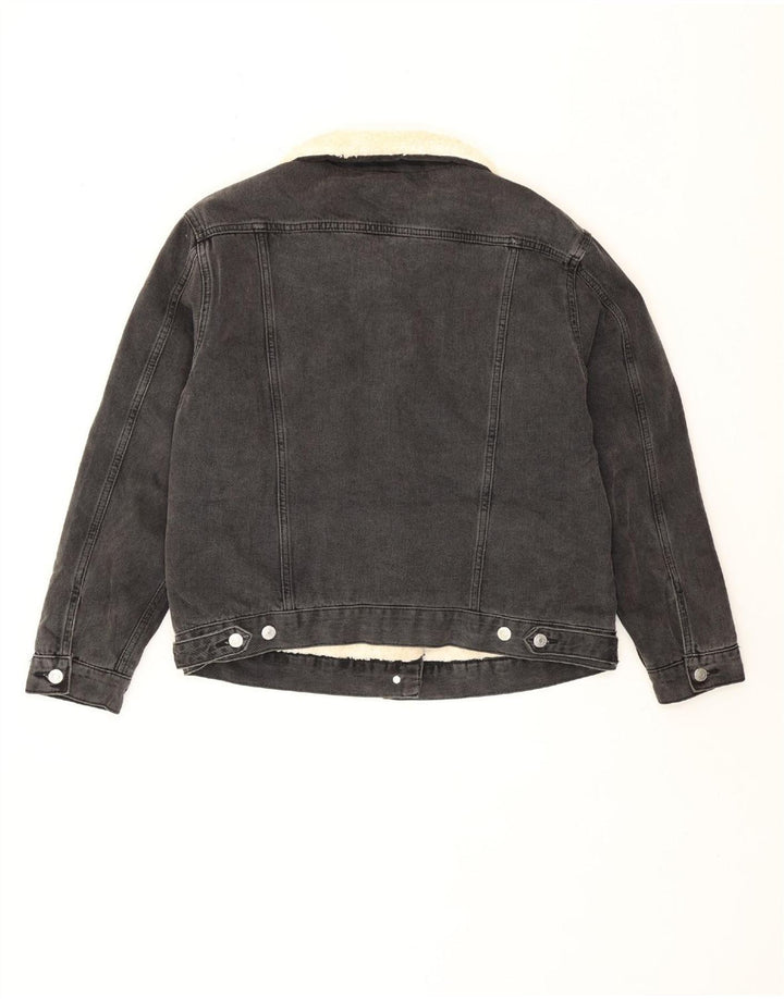Topshop Womens Denim Sherpa Jacket UK 12 Medium Grey Cotton