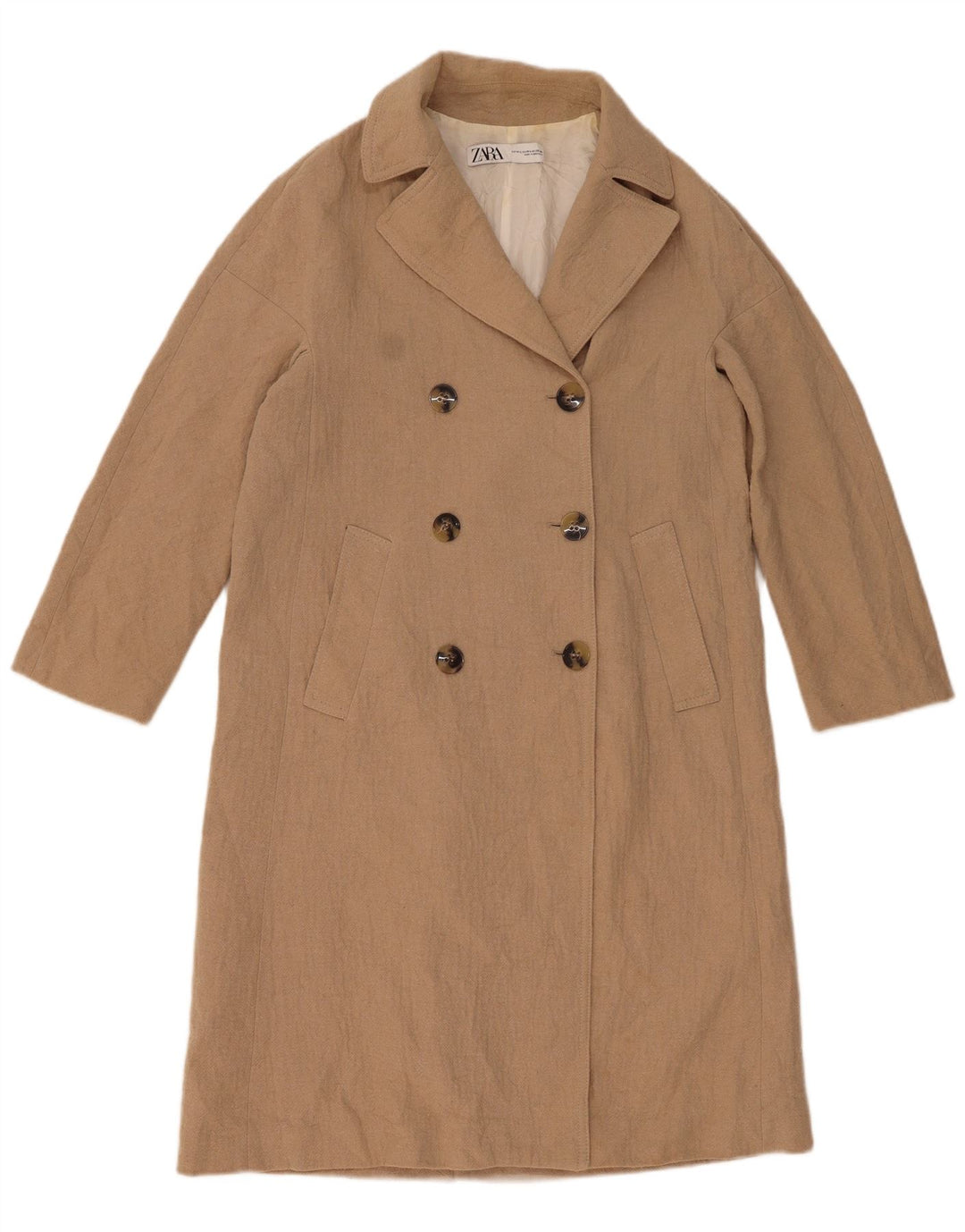 ZARA Womens Double Breasted Coat UK 14 Medium Beige Cotton