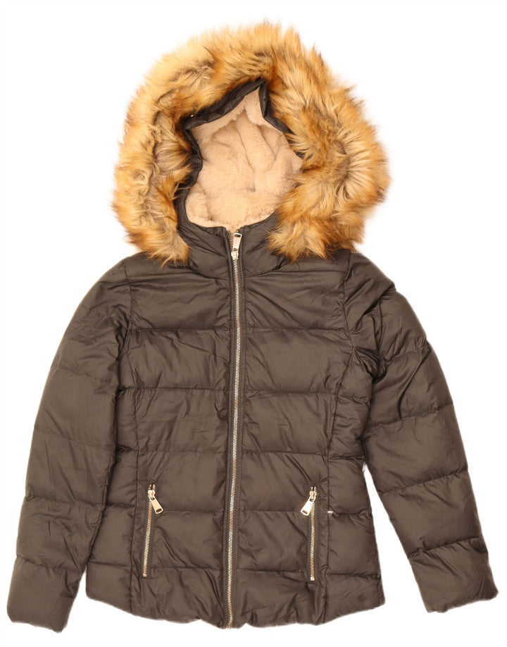 Zara Womens Hooded Padded Jacket UK 6 XS Grey Polyester