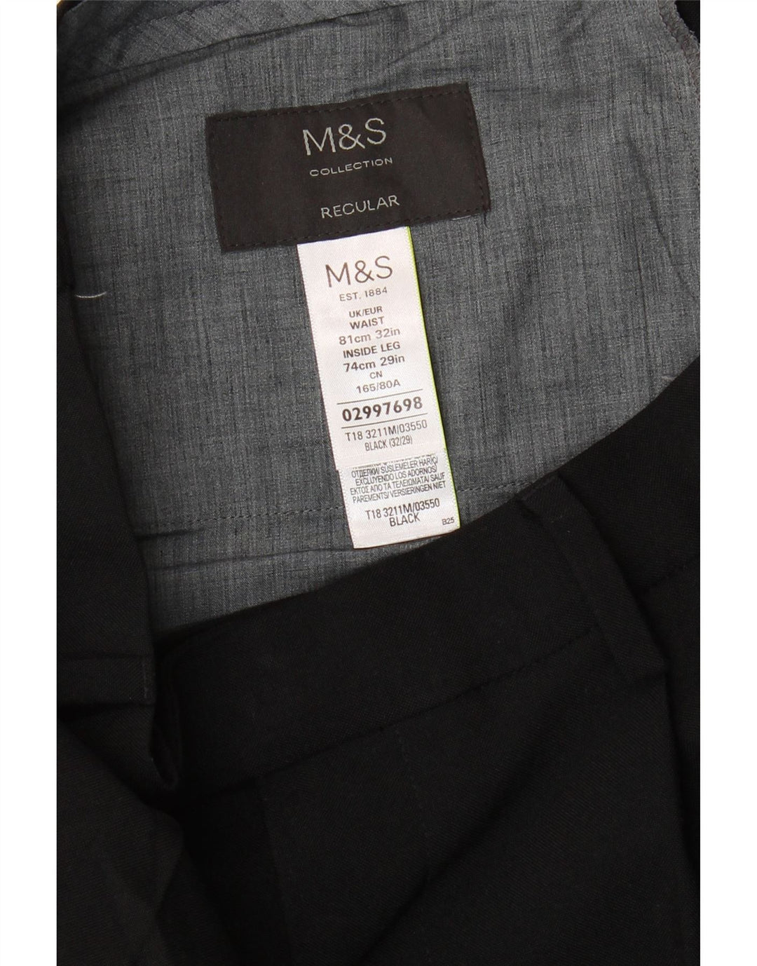 Marks & Spencer Mens Pegged Suit Trousers W32 L29 Black Polyester