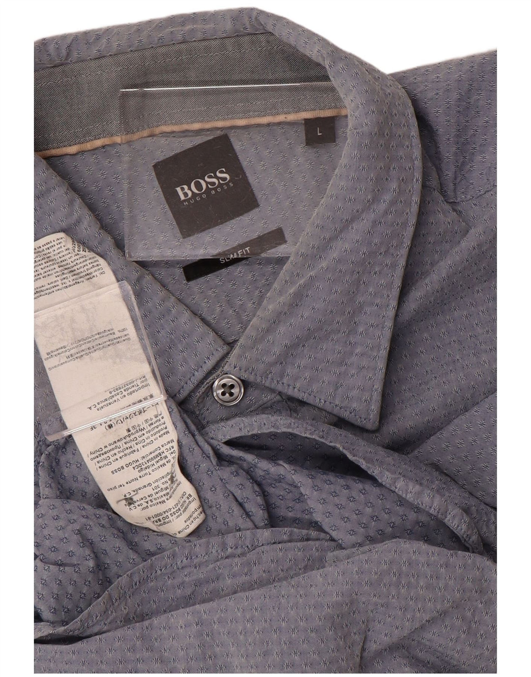 HUGO BOSS Mens Abstract Pattern Slim Fit Shirt Large Blue Cotton