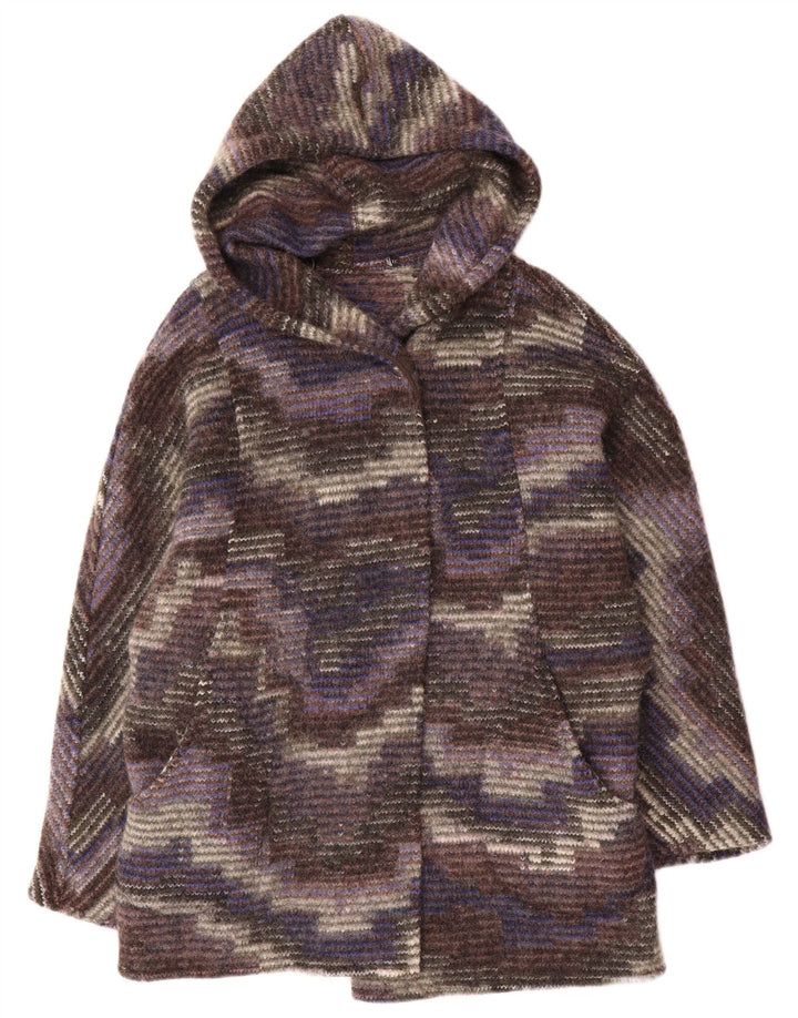 Vintage Womens Hooded Open Overcoat UK 12 Medium Multicoloured Camouflage