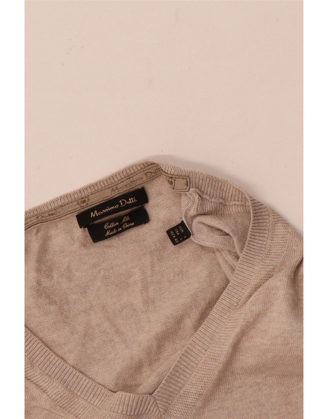 Massimo Dutti Herren-Pullover mit V-Ausschnitt, groß, beige Baumwolle