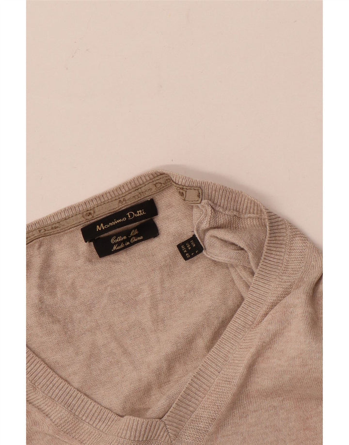 Massimo Dutti Herren-Pullover mit V-Ausschnitt, groß, beige Baumwolle