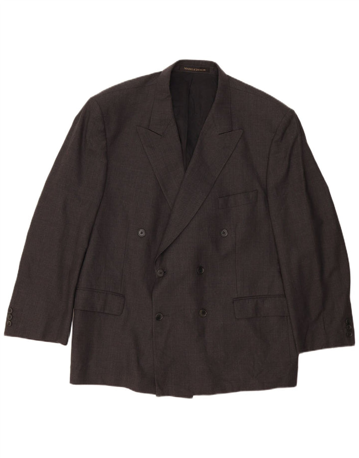Marks & Spencer Mens Double Breasted Blazer Jacket UK 46 XL Grey New Wool