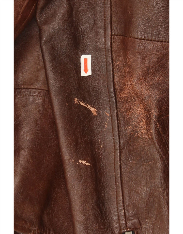 Jack & Jones Mens Leather Biker Jacket UK 40 Large Brown Leather