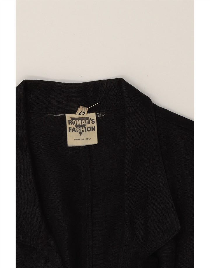 ROMAN'S Womens Crop 3 Button Blazer Jacket IT 42 Medium Black Cotton Vintage Roman's and Second-Hand Roman's from Messina Hembry 