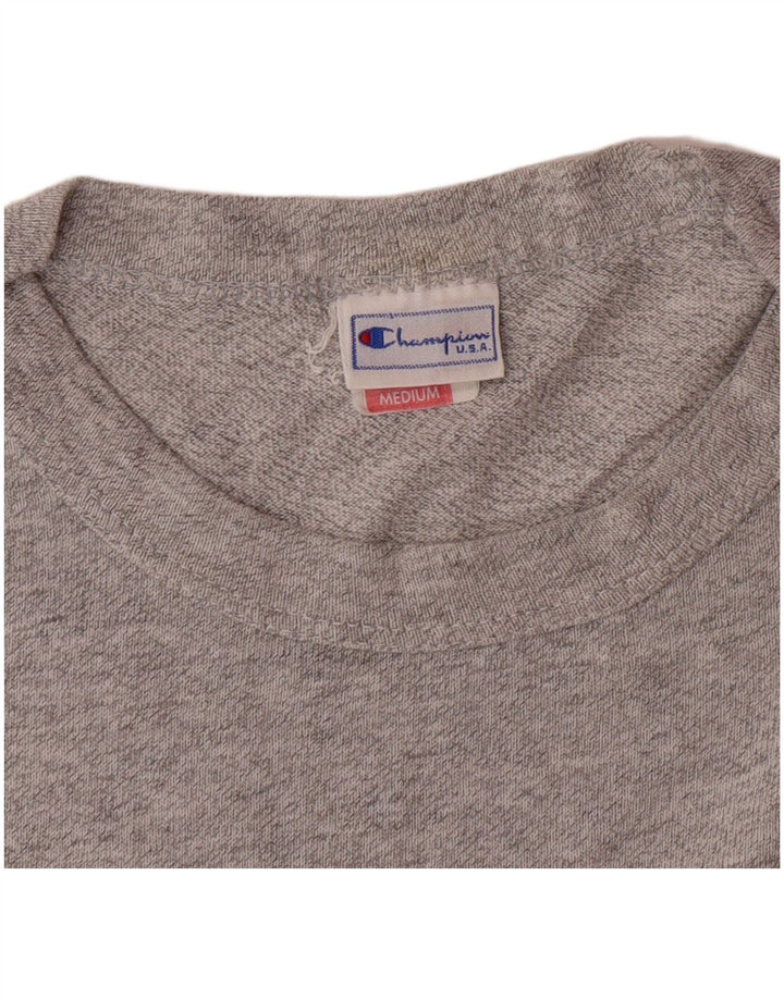 CHAMPION Mens Graphic T-Shirt Top Medium Grey Flecked Cotton