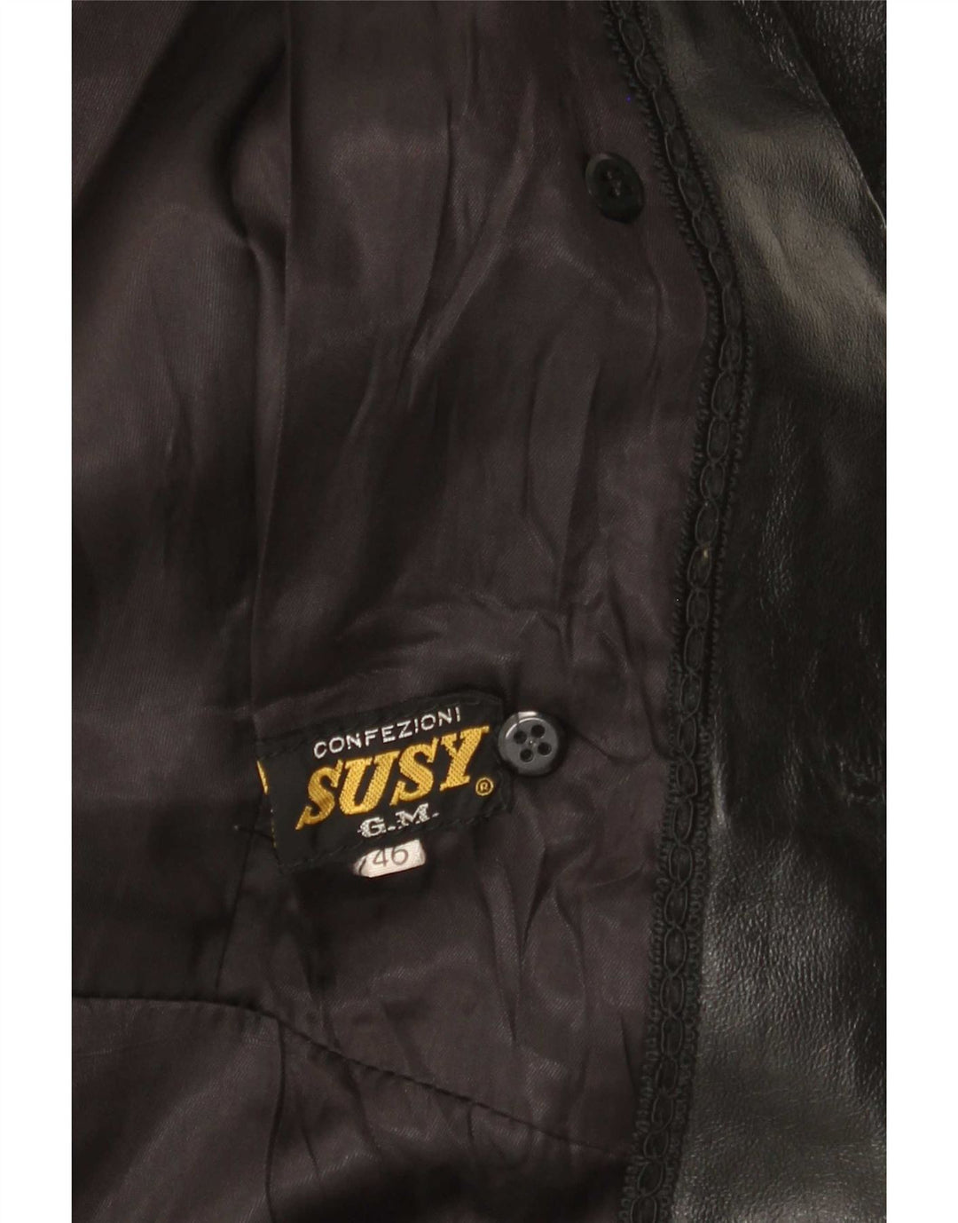 Vintage Womens Double Breasted Leather Coat IT 46 Large Black
