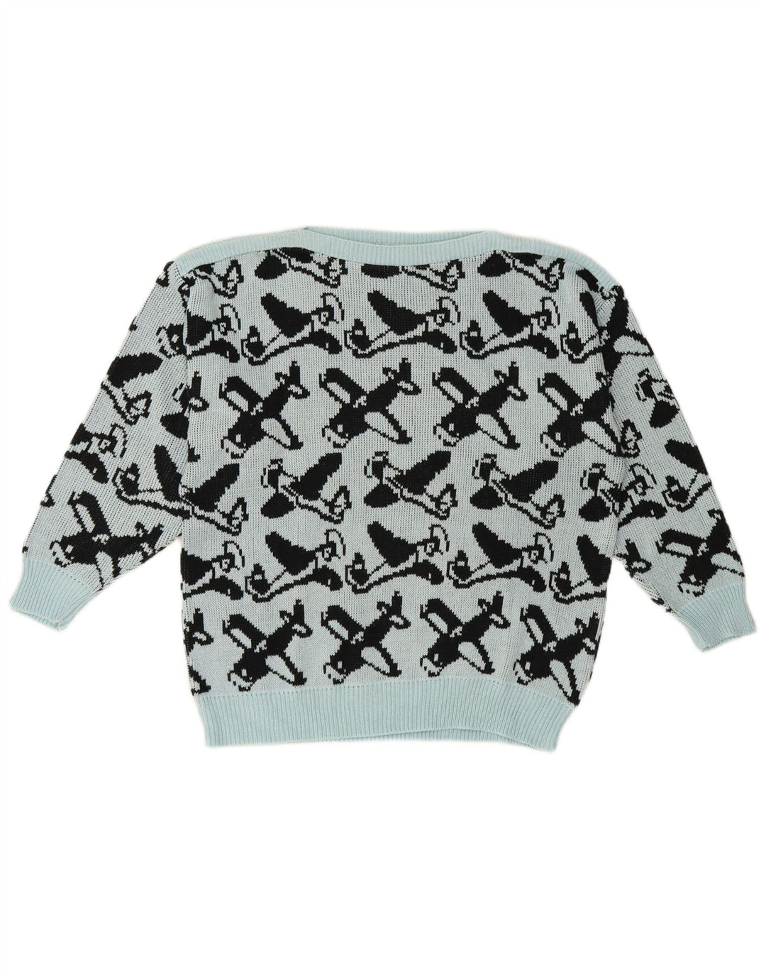 Vintage Womens Abstract Pattern Boat Neck Jumper Sweater EU 40 Medium Blue