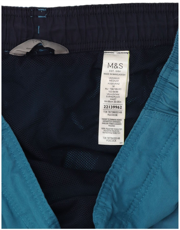 Marks & Spencer Mens Peacock Cargo Swimming Shorts Medium Blue Polyester