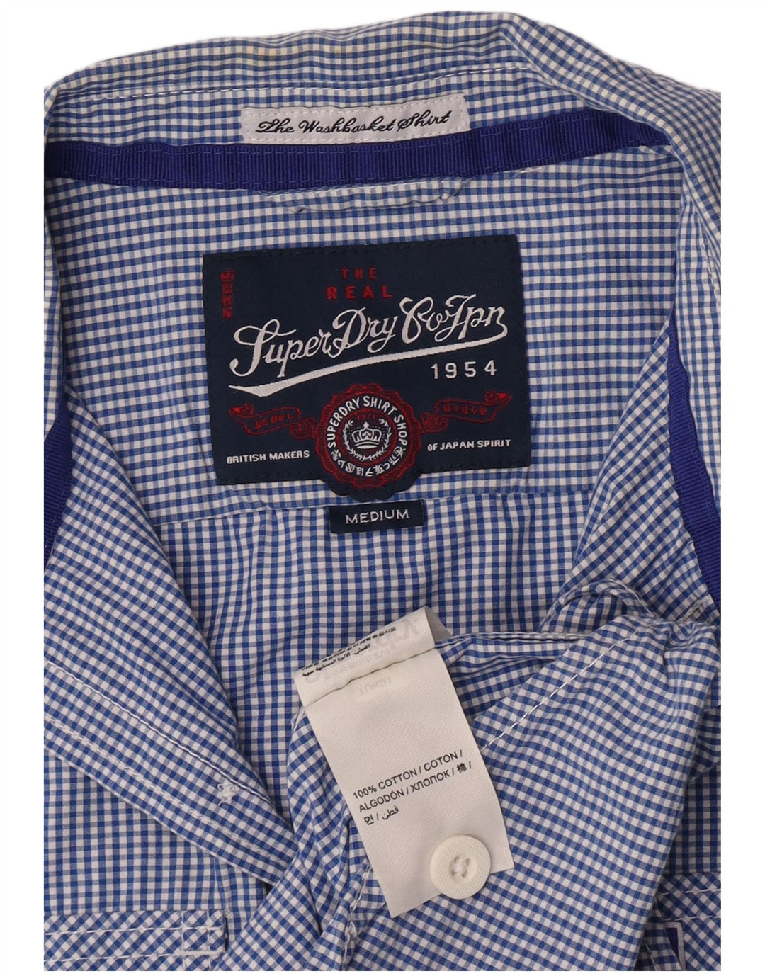 Superdry Mens Short Sleeve Shirt Medium Blue Gingham Cotton