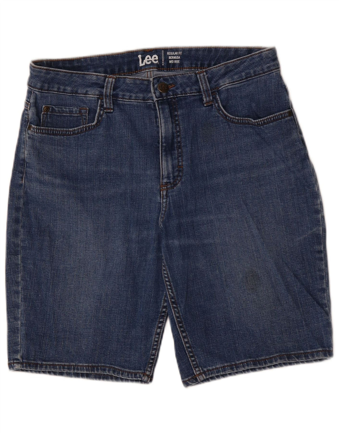 LEE Womens Mid Rise Regular Fit Bermuda Denim Shorts W32 Large Blue