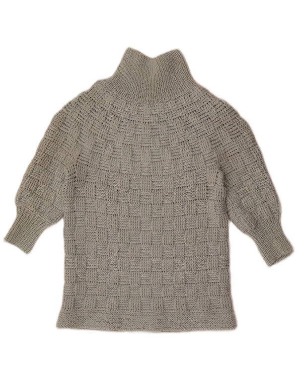 Vintage Damen 3/4 Ärmel Rollkragen Pullover Pullover UK 14 Mittelgrau