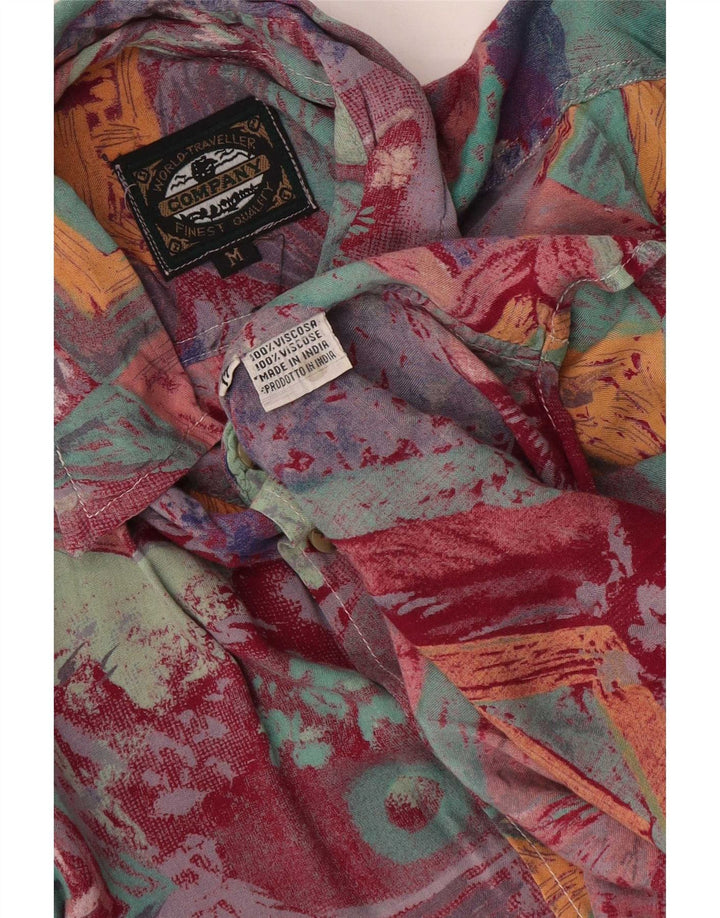Camisa vintage de manga corta para hombre Viscosa geométrica multicolor mediana