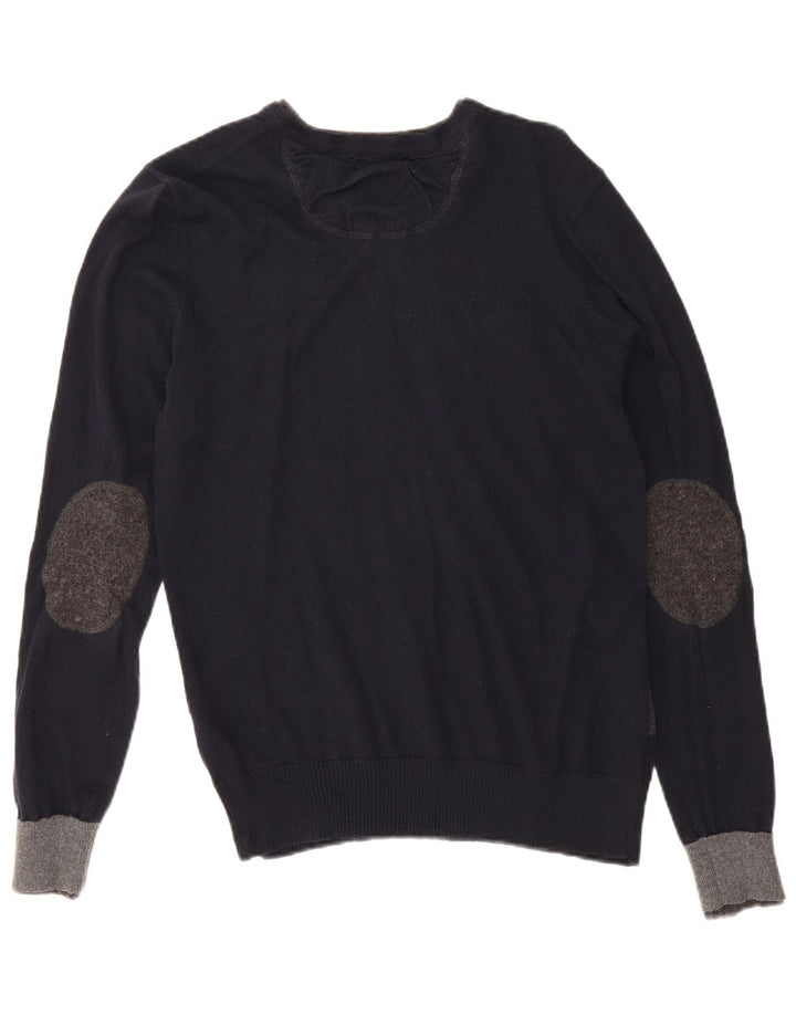 Zara Herren-Pullover mit V-Ausschnitt aus mittelschwarzer, geometrischer Baumwolle