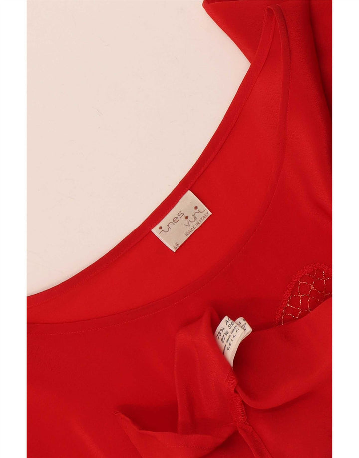 Ines Womens Blouse Top IT 46 Large Red Floral Acetate
