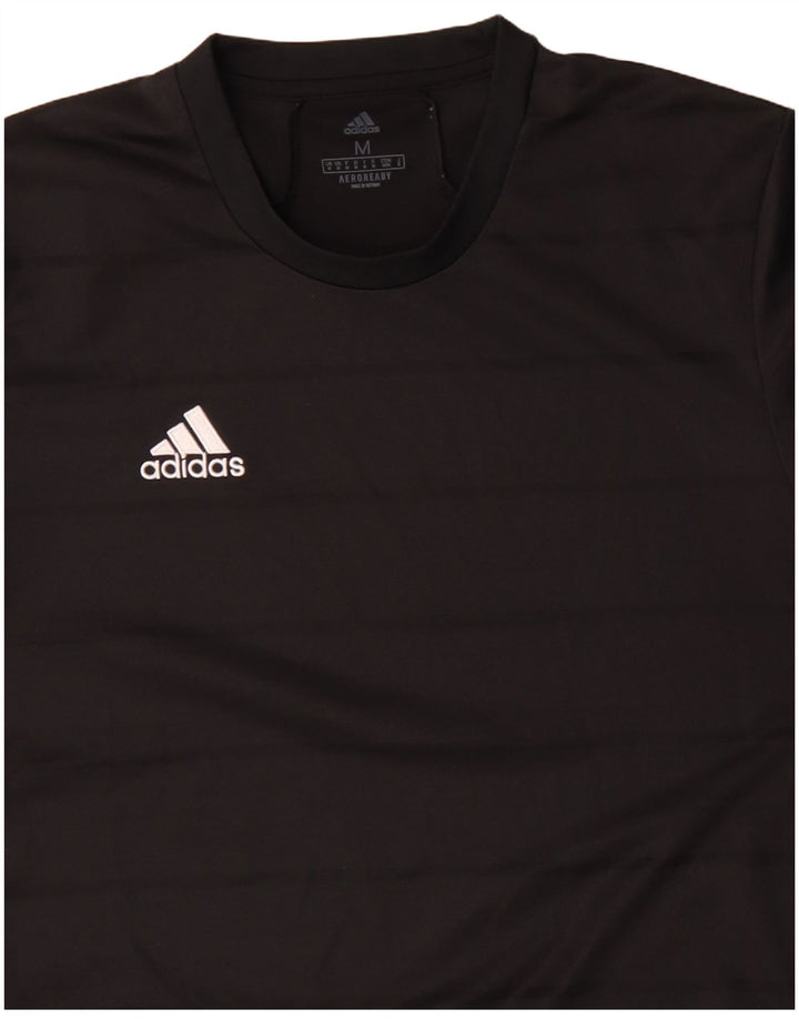 Adidas Mens Aeroready T-Shirt Top Medium Black Pinstripe Polyester