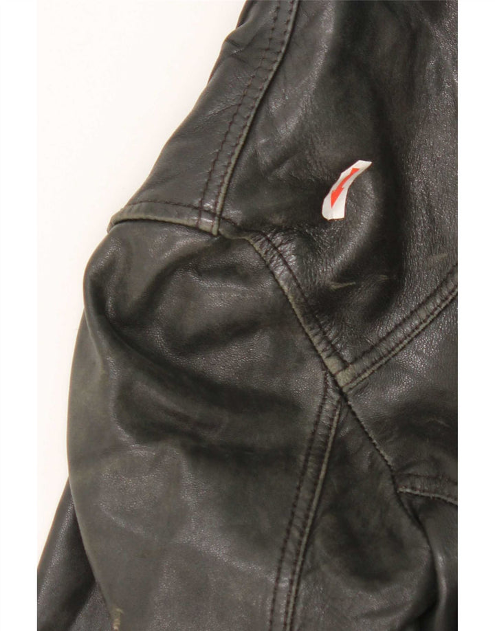 Jaqueta feminina de couro de motociclista Massimo Dutti Reino Unido 10 pequena preta