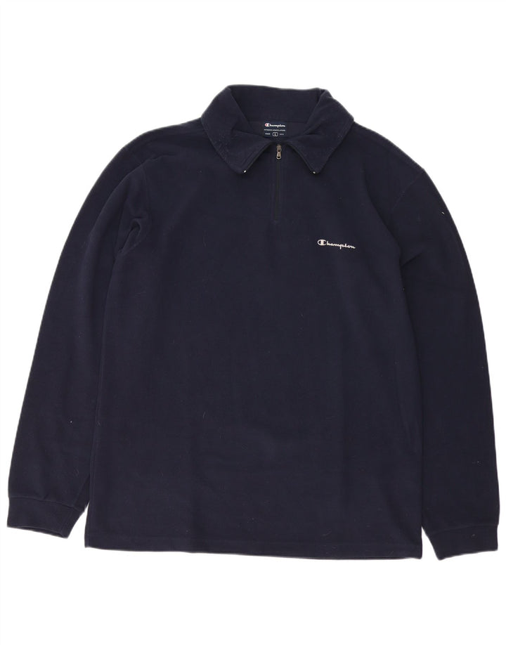 Champion Mens Zip Neck Fleece Jumper Large Navy Blue Polyester
