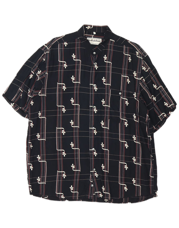 Vintage Mens Short Sleeve Shirt Large Black Geometric Viscose