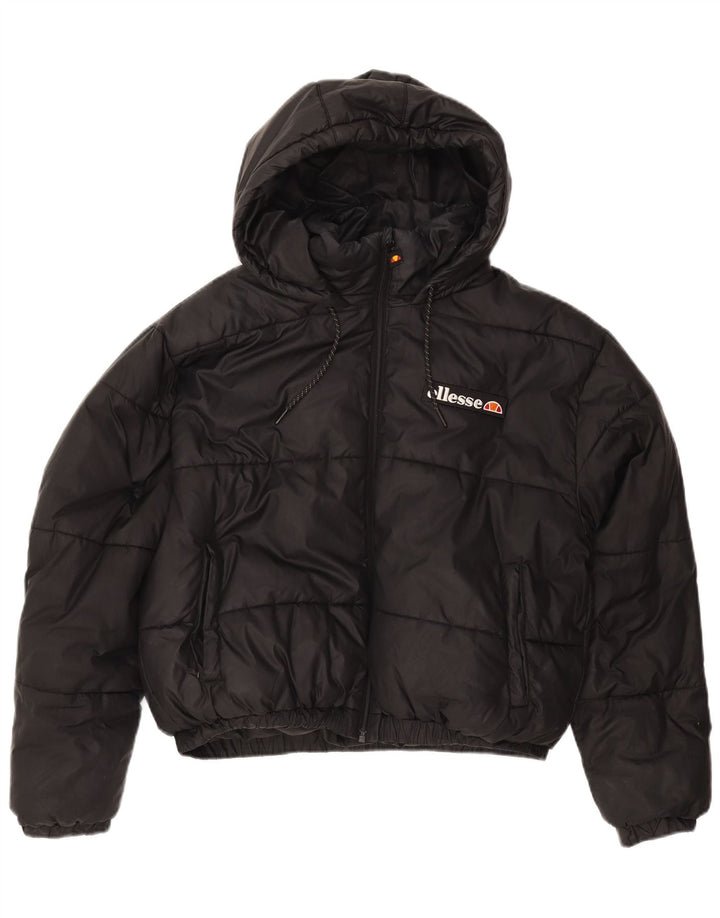 ELLESSE Giacca imbottita oversize con cappuccio da donna UK 12 Medium Nero Poliestere