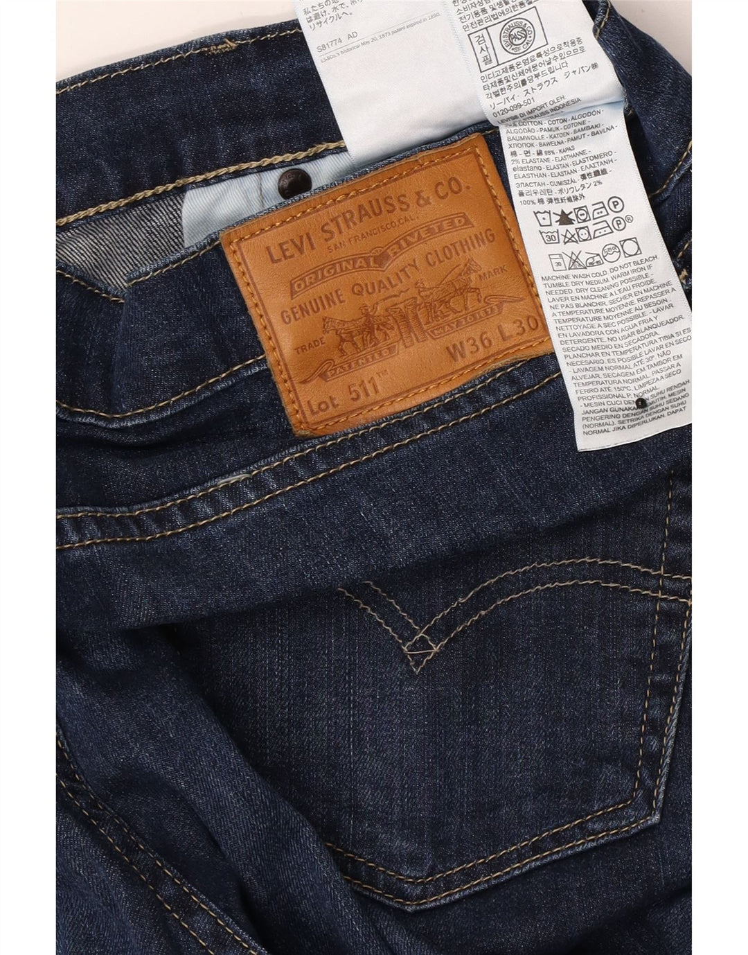 Levi's Mens 511 Slim Jeans W36 L30 Navy Blue Cotton