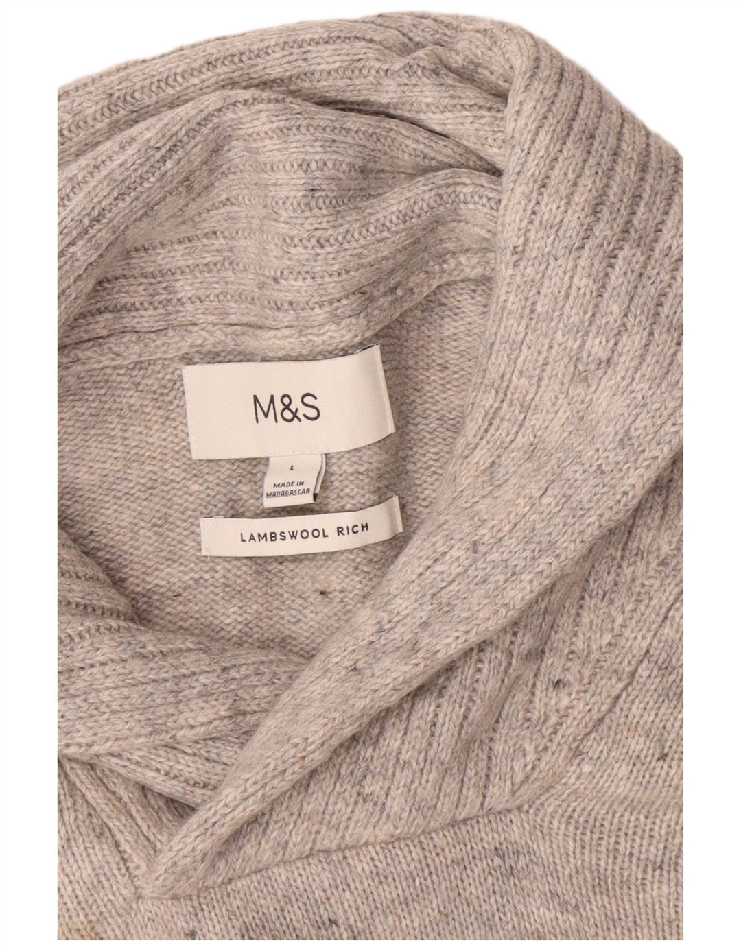 Marks & Spencer Herre Shawl Neck Jumper Sweater Large Grey Flecked Lammeuld