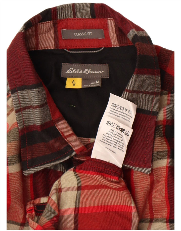 Eddie Bauer Mens Checked Classic Fit Flannel Shirt Medium Red Check