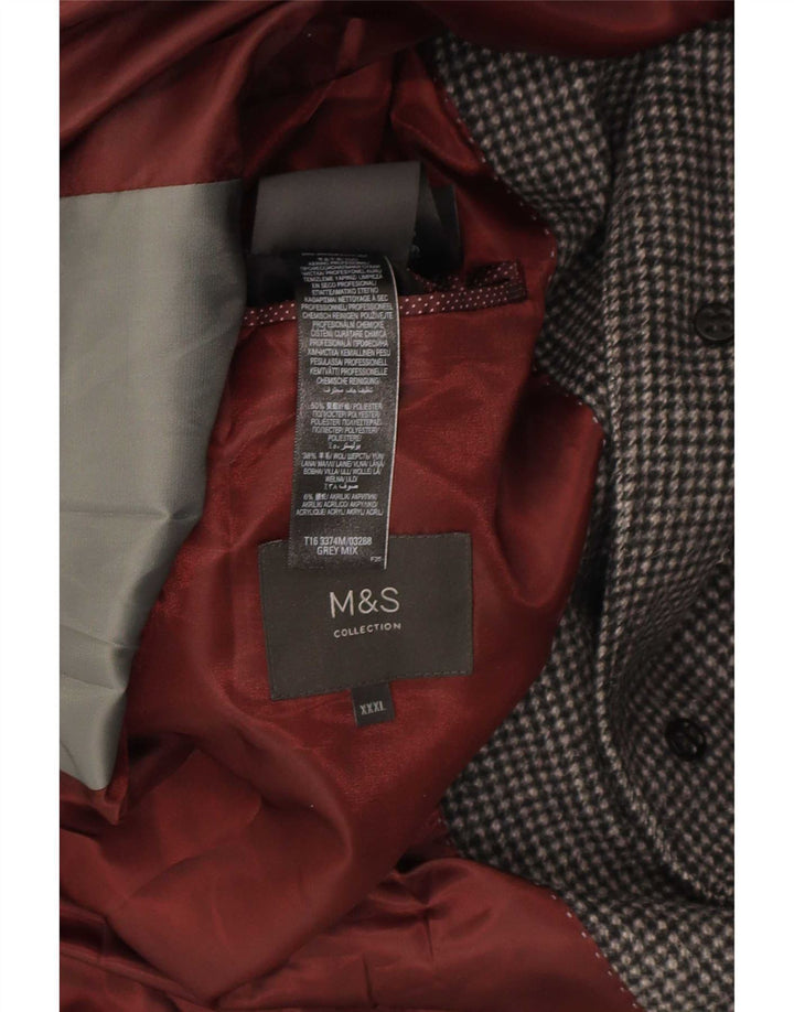 Marks & Spencer Mens Overcoat UK 46 3XL Grey Houndstooth Polyester