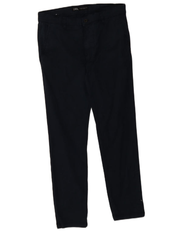 Zara Herre Slim Chino Bukser EU 42 Large W32 L30 Marineblå Bomuld