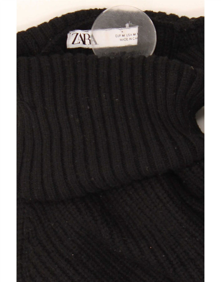 Zara Womens Off Shoulder Roll Neck Jumper Sweater UK 14 Medium Black
