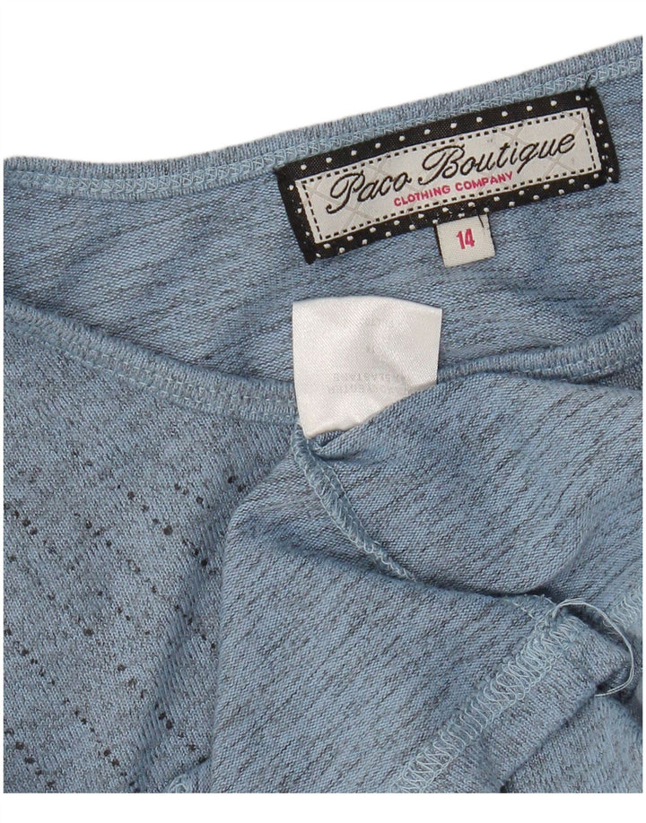 Paco Boutique Womens Top Long Sleeve UK 14 Medium Blue Floral Polyester