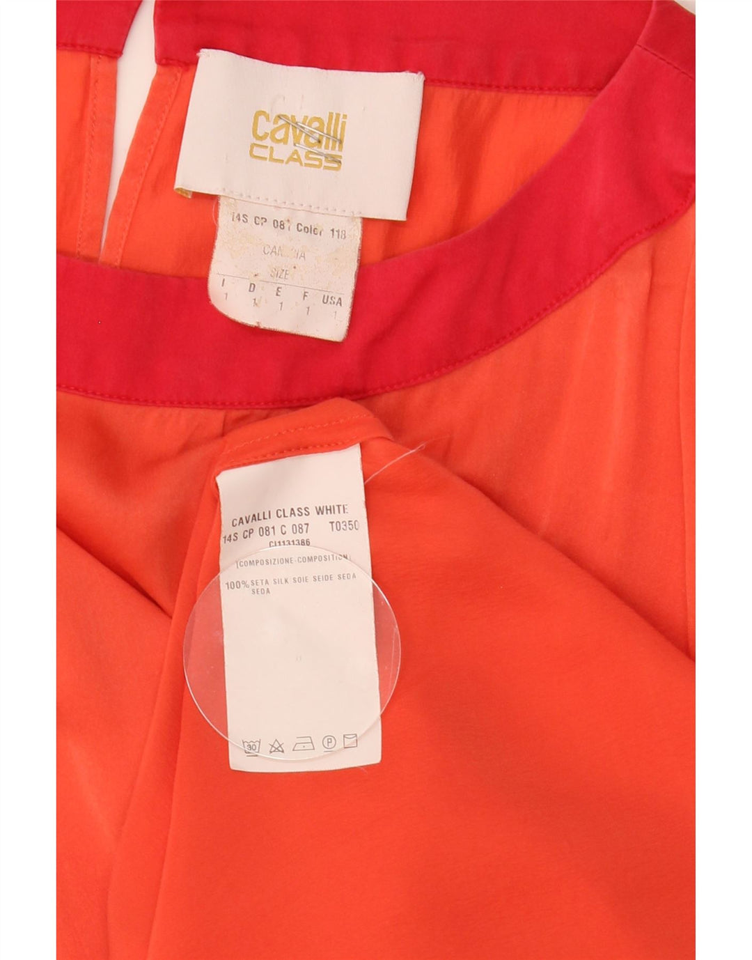 Cavalli Womens Oversized Blouse Top US 1 XS Orange Colourblock Silk