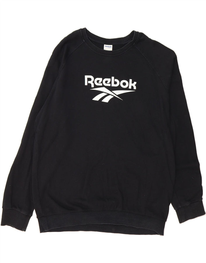 REEBOK Mens Graphic Sweatshirt Jumper XL Black Cotton Vintage Reebok and Second-Hand Reebok from Messina Hembry 