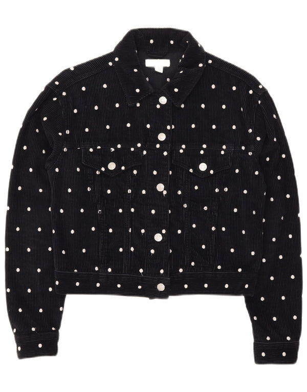 Topshop Veste courte en velours côtelé pour femme UK 6 XS Bleu marine à pois en coton