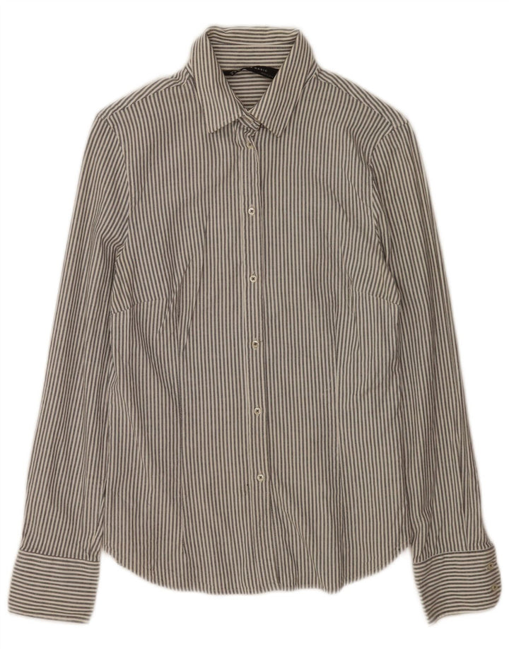 Zara Womens Shirt UK 12 Medium Grey Pinstripe Cotton
