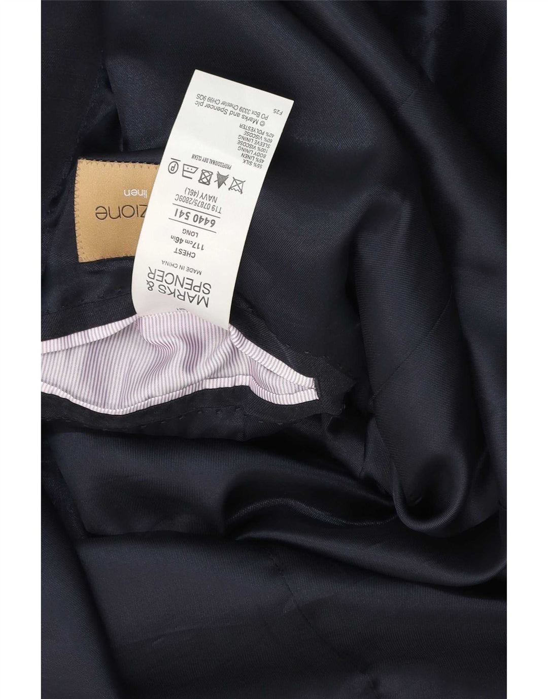 Jachetă pentru bărbați Marks & Spencer, cu 2 nasturi, UK 46 XL, mătase bleumarin