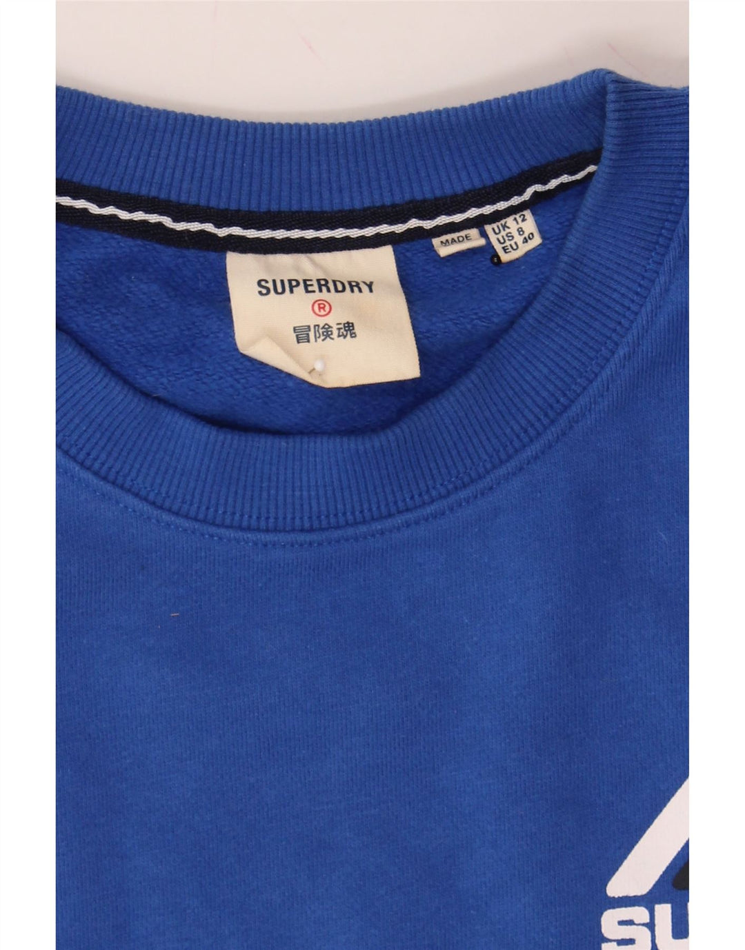 SUPERDRY Womens Graphic Sweatshirt Jumper UK 12 Medium  Blue Cotton Vintage Superdry and Second-Hand Superdry from Messina Hembry 
