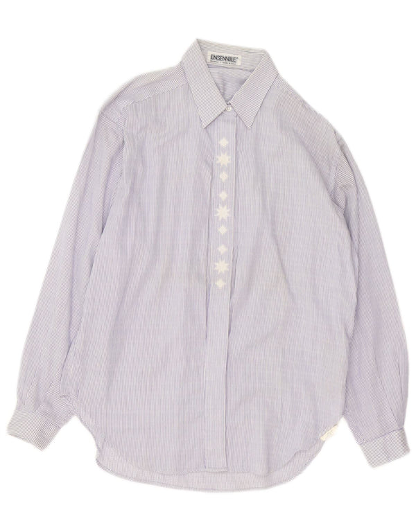 Camicia da donna vintage UK 14 cotone gessato blu medio