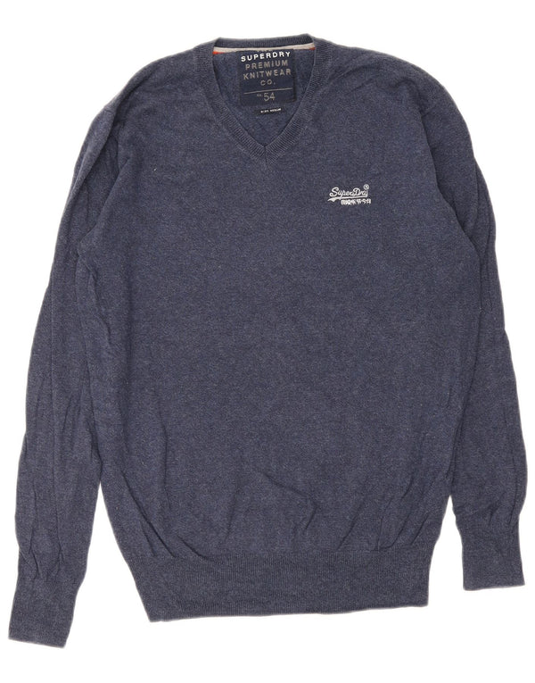 Maglione da uomo con scollo a V Superdry in cotone blu navy medio